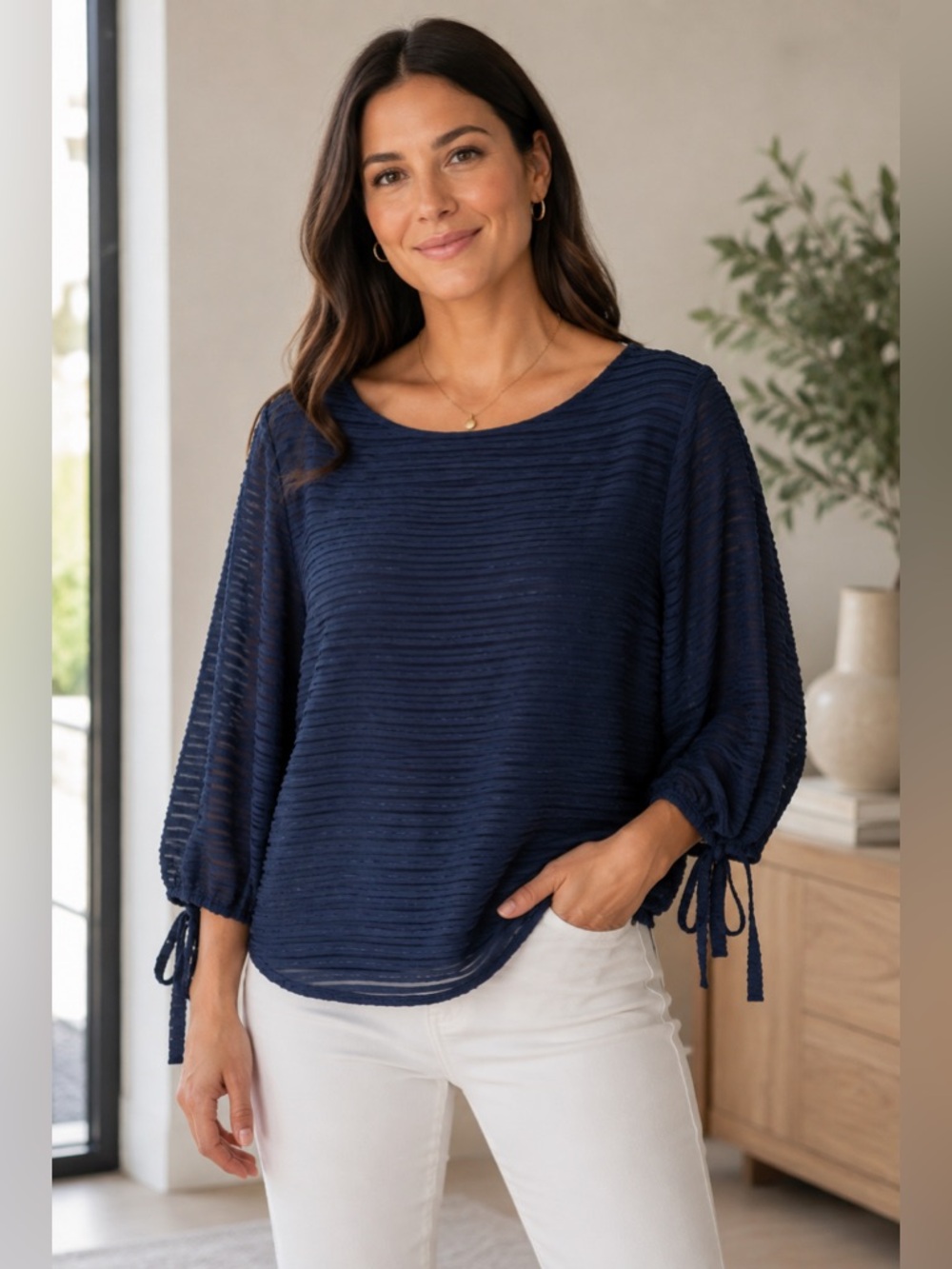 Banana Republic Midnight Blue Textured Blouse medium